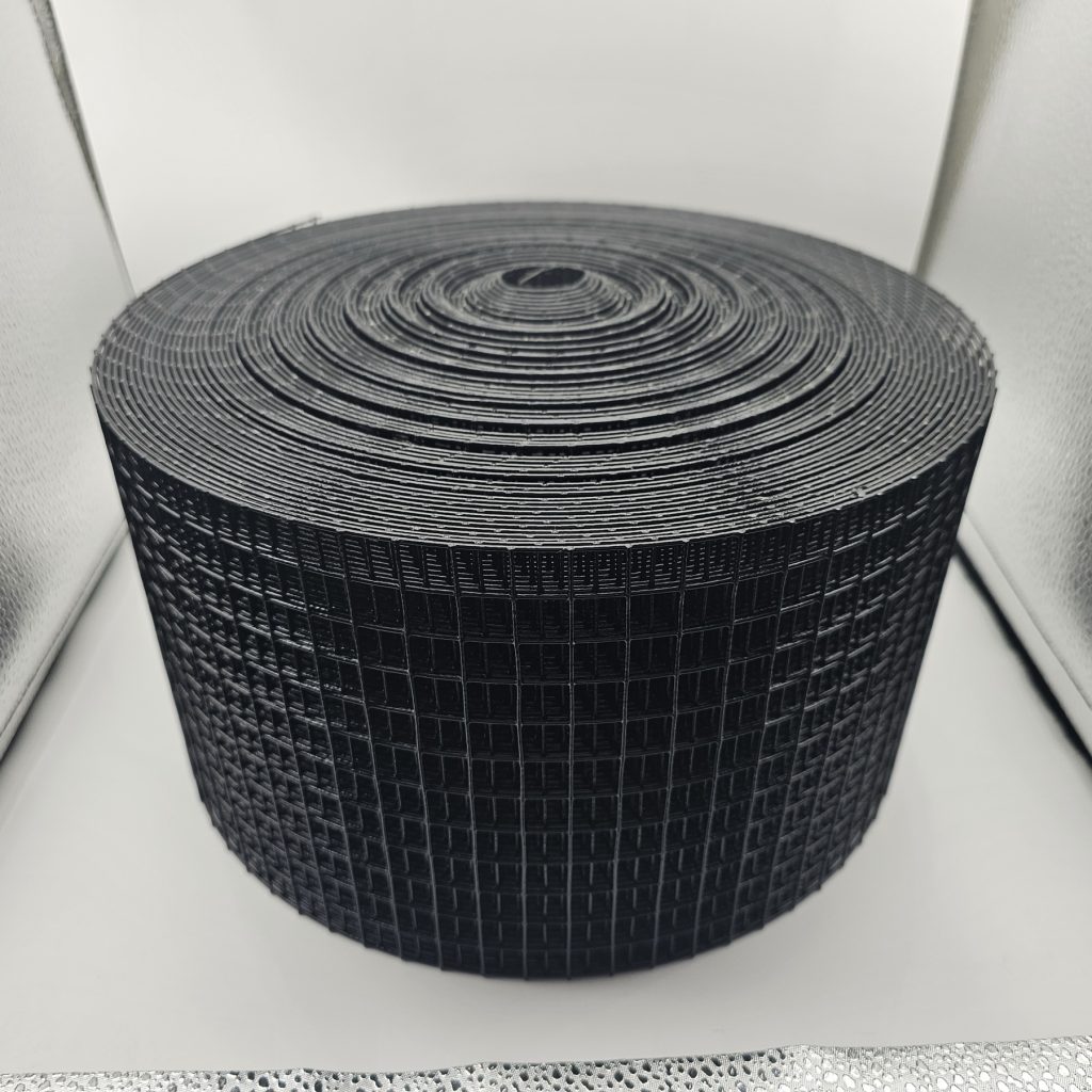 Real black PVC-coated steel solar panel bird guard mesh roll closeup
