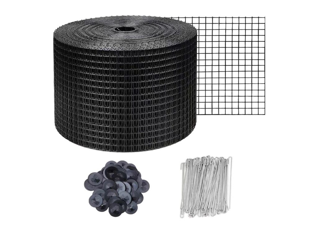 Real solar bird mesh kit contents with mesh roll retaining washers and hook wires
