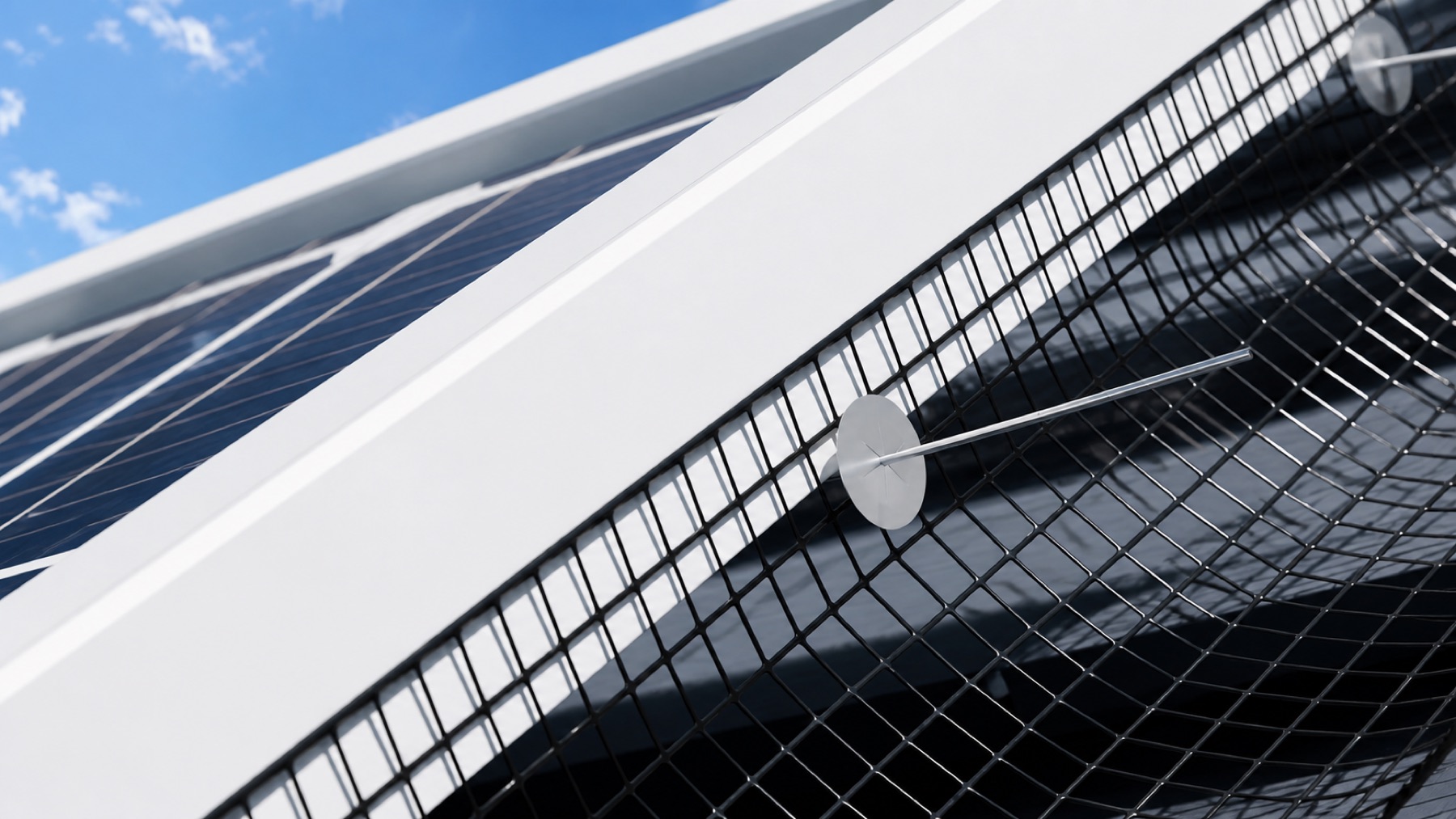 Solar panel bird guard mesh installed along the panel edge
