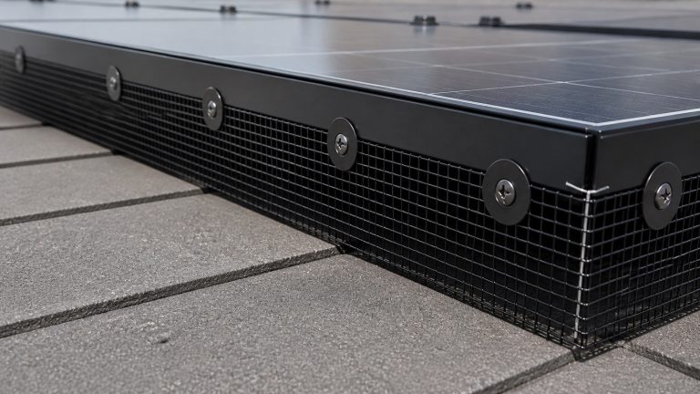 Solar panel bird guard mesh edge detail