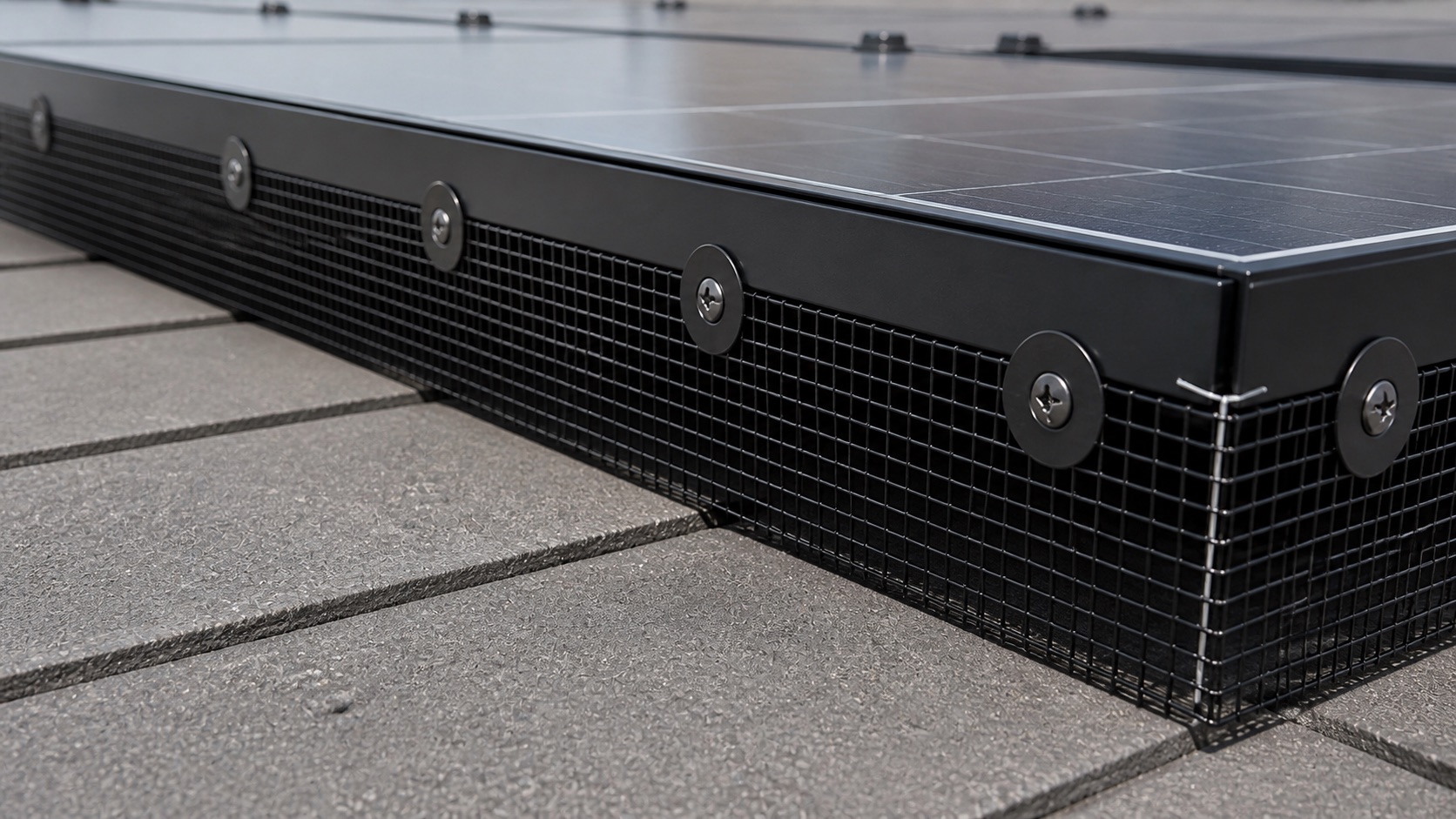 Solar panel bird guard mesh edge detail