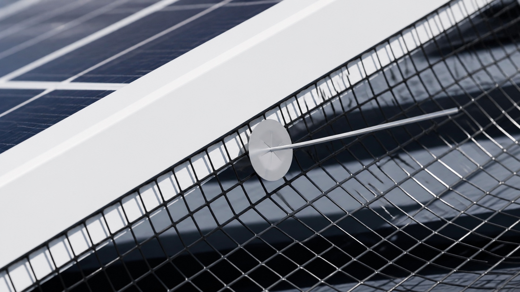 Visible solar panel mesh clip and washer installation